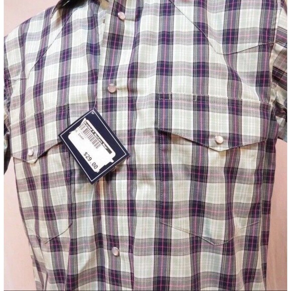 Wrangler Shirt Pearl Snap Navy Green‎ Plaid Style MWR104M NWT Size Small - Picture 2 of 7